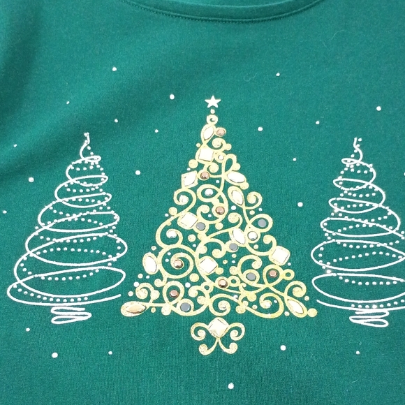 Catherines,   Emerald Long Sleeve Top with Gold and Silver Tree Design - Picture 3 of 7